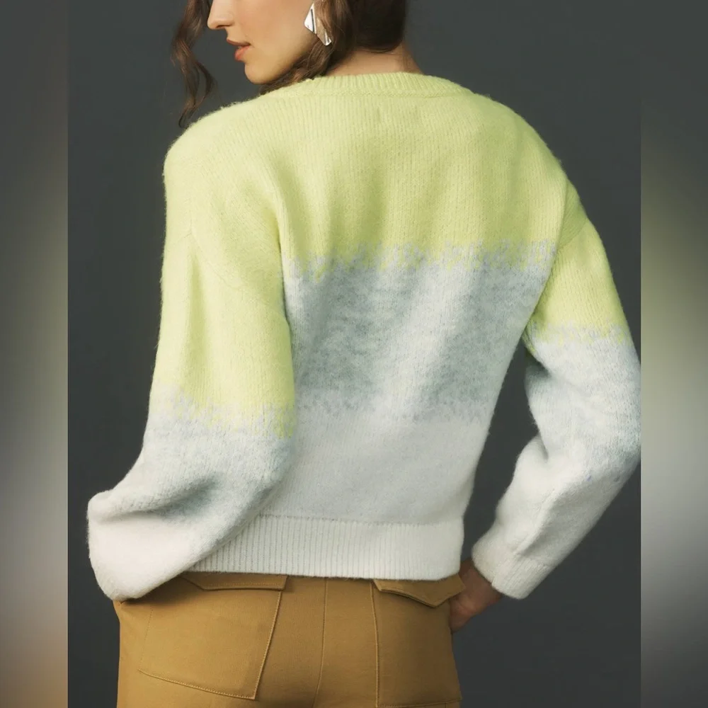 Anthropologie Maeve Green Grey White Neon Gradient Pullover Sweater size small - Picture 2 of 7